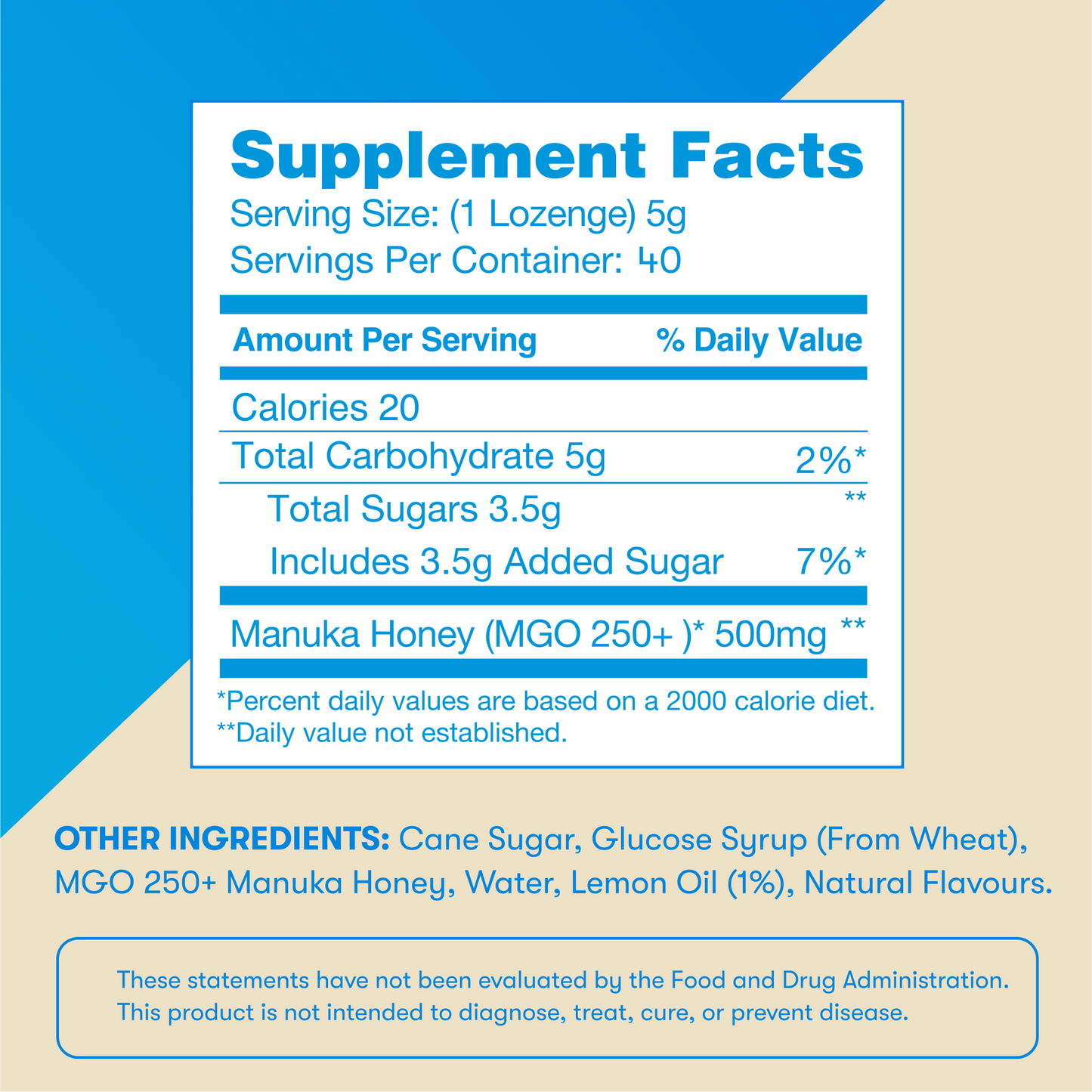New Zealand Honey Co. Manuka Soothing Drops, Lemon, MGO 250+ — throat and immune support ingredient detail