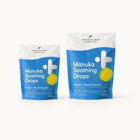 New Zealand Honey Co. Manuka Soothing Drops, Lemon, MGO 250+ — pouch packaging detail