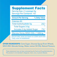 New Zealand Honey Co. Manuka Soothing Drops, Lemon, MGO 250+ — throat and immune support ingredient detail