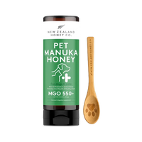 New Zealand Honey Co. Pet Manuka Honey MGO 550+ squeezy bottle for dogs and cats with paw-print bamboo spoon, 500g (17.6oz)