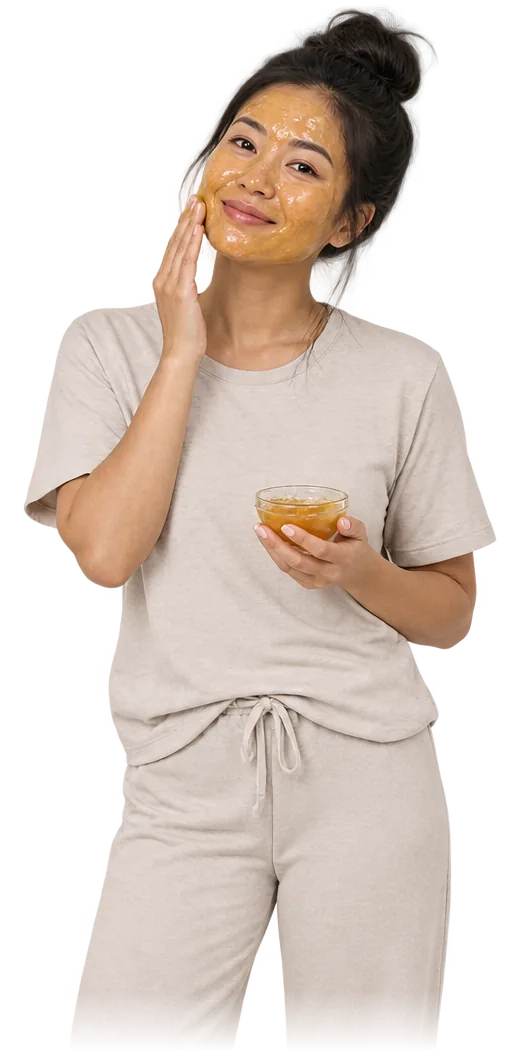 Woman wearing a Manuka honey face mask