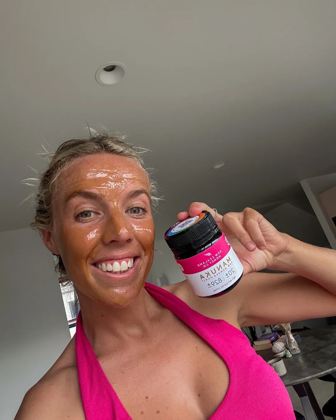 Chelsea wearing a Manuka honey mask
